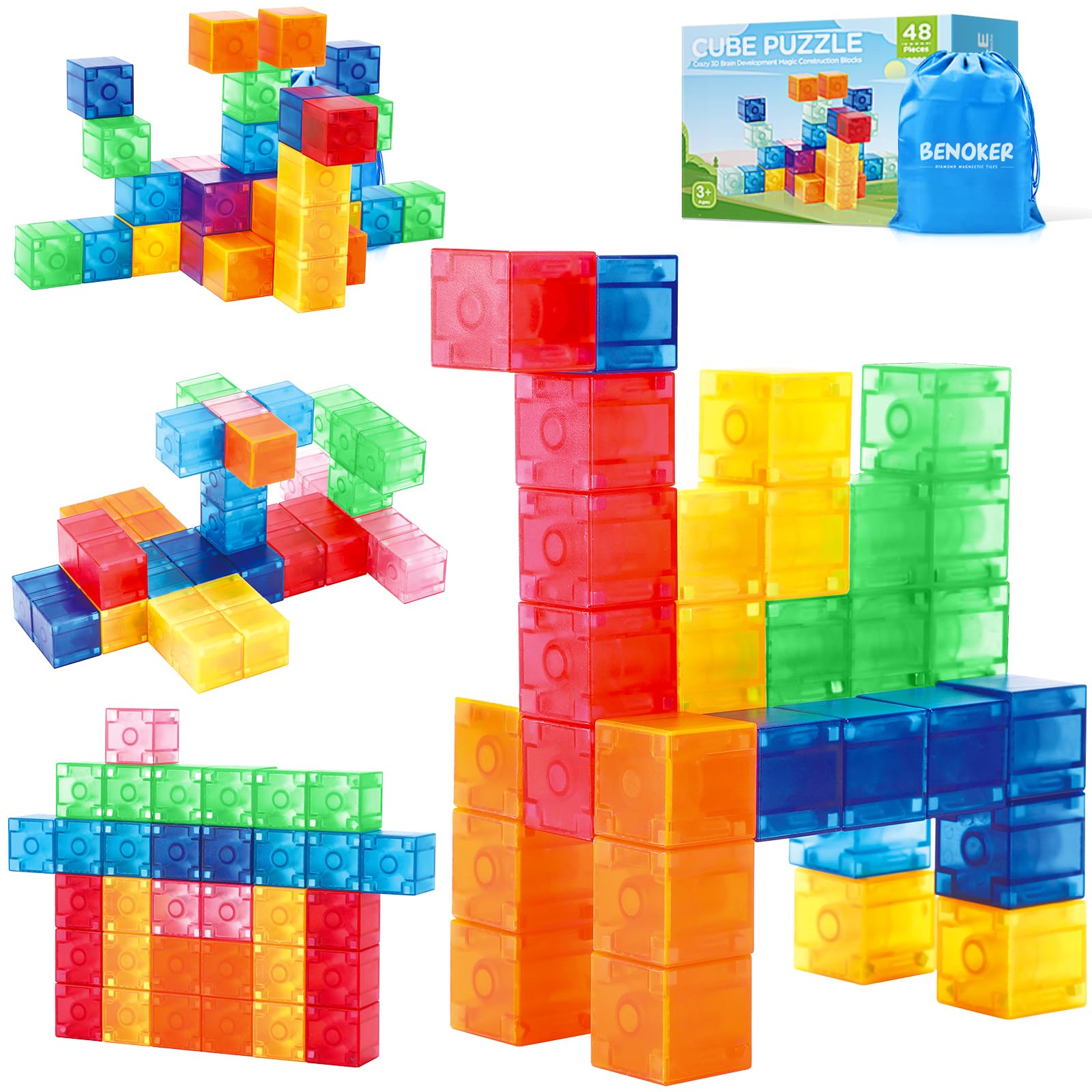 Magnetic Building Blocks Set – Montessori STEM Tiles for Toddlers 3+